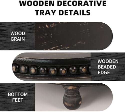 Wooden Tray for Home Decor Black Round Beaded