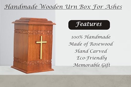 Wooden Urn Box for Adult Ashes Brass Cross Urns Decorative Handmade Urn