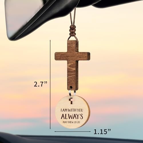 Bible Verse Car Mirror Hanging Cross Ornament - Christian Gift for Men Women