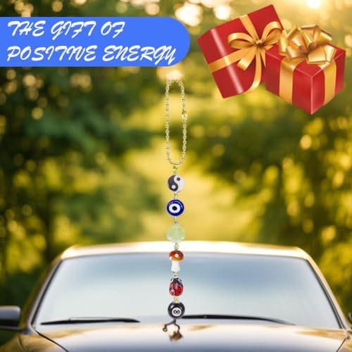 Agromusk Evil Eye Car Hanging Charm with Ladybug and Four-Leaf Clover