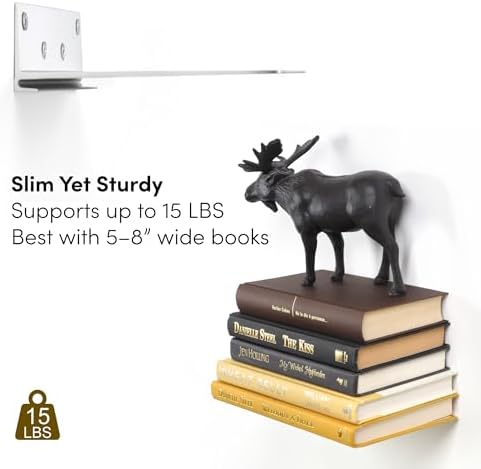 Floating Invisible Bookshelf Wall Mounted Set of 4 - Aluminum - Convert Books into Shelves
