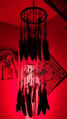 Gothic Black Dreamcatcher Mobile with Crystals and Bats
