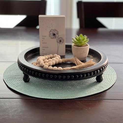 Wooden Tray for Home Decor Black Round Beaded