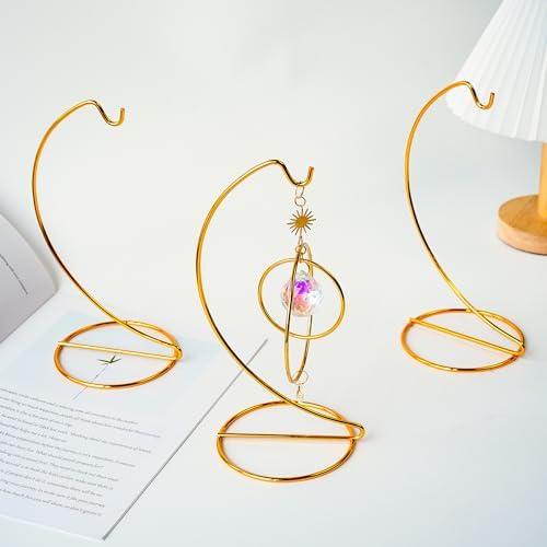 HD HYALINE DORA 3 Pack Gold Hanging Ornament Display Stand Holder Hook for Glass Globe Terrarium Table Decor