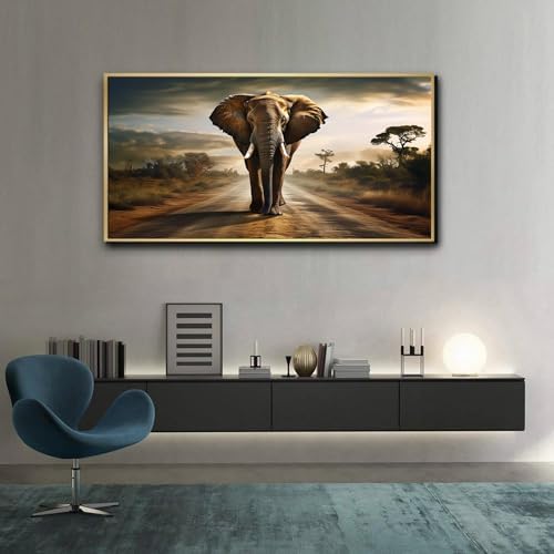 Feuwile Elephant Canvas Wall Art with Gold Frame