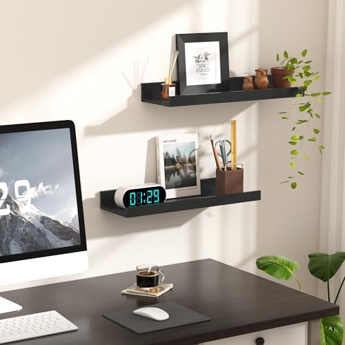 Upsimples Floating Shelves Set of 6 Black Wall Mounted Wood Shelves for Decor