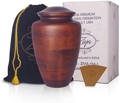 ZIYA Large Wooden Cremation Urn for Human Ashes - Rosewood Burial Urn with Velvet Bag