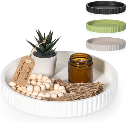 Baemin Concrete Coffee Table Tray 11 Inch White Round Serving Tray