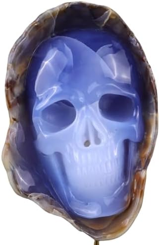 Crystal Skull Head Sculpture - Natural Blue Chalcedony Decor
