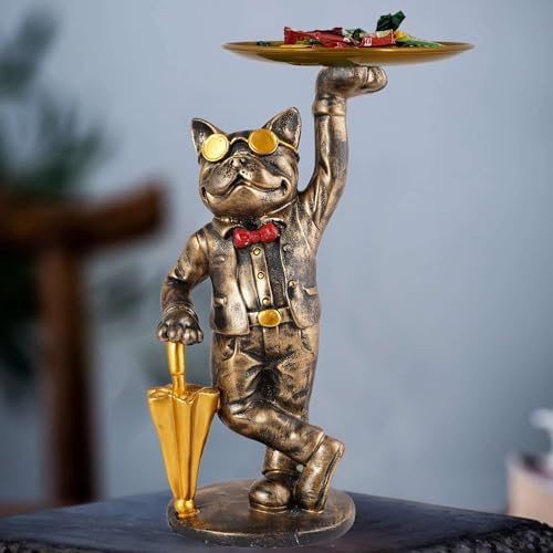 Basant Craft Cool Dog Sculpture with Plate for Home Decor