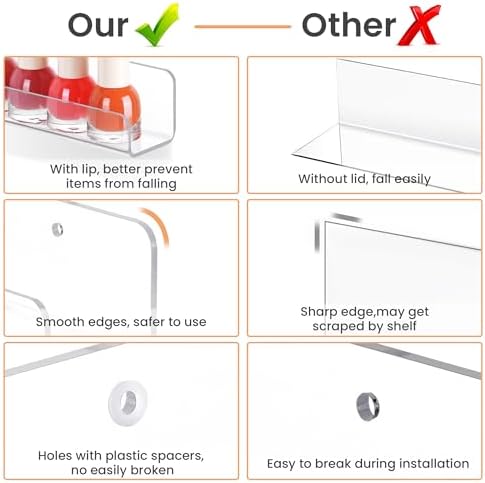 Upsimples 6 Pack Clear Acrylic Shelves Wall Mount