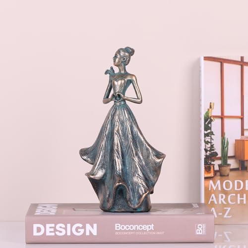 QIANLING 7 Inch Fairy Statue with Bird Resin Decor