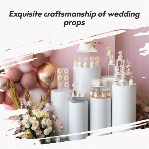 3PC Cylinder Pedestal Stands for Party Display White Round Large Cylinder Tables for Wedding Birthday Events