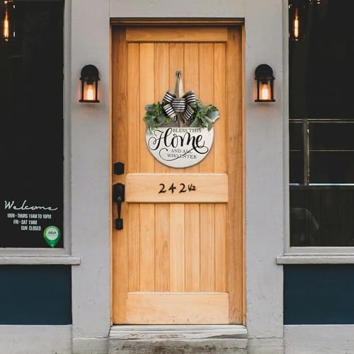 Welcome Sign for Front Door Rustic Wood Wreath Decor