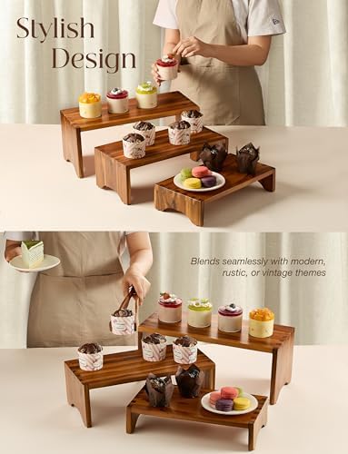 Tidita Acacia Wood Risers Display Stand Set of 3