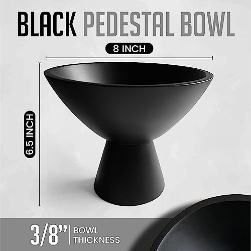 Black Pedestal Bowl 8 Inch Wide Footed Decorative Serving Bowl