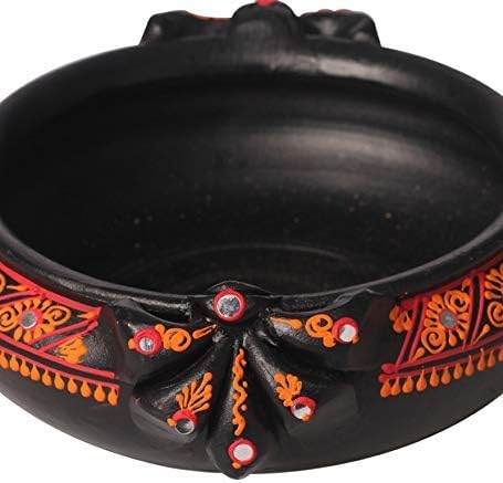 Handmade Black Earthenware Decorative Flower Urn 2 Pcs