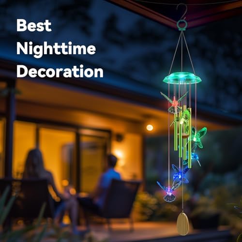 Hummingbird Solar Wind Chimes for Garden 37 Long