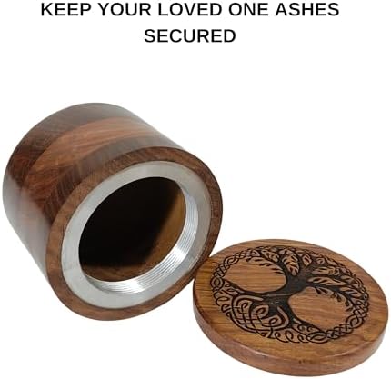 Handcrafted Wooden Urn with Tree of Life Engraving 1