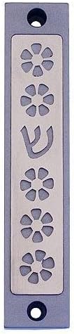 Agayof Flower and Shin Cut-Out Mezuzah - Gray