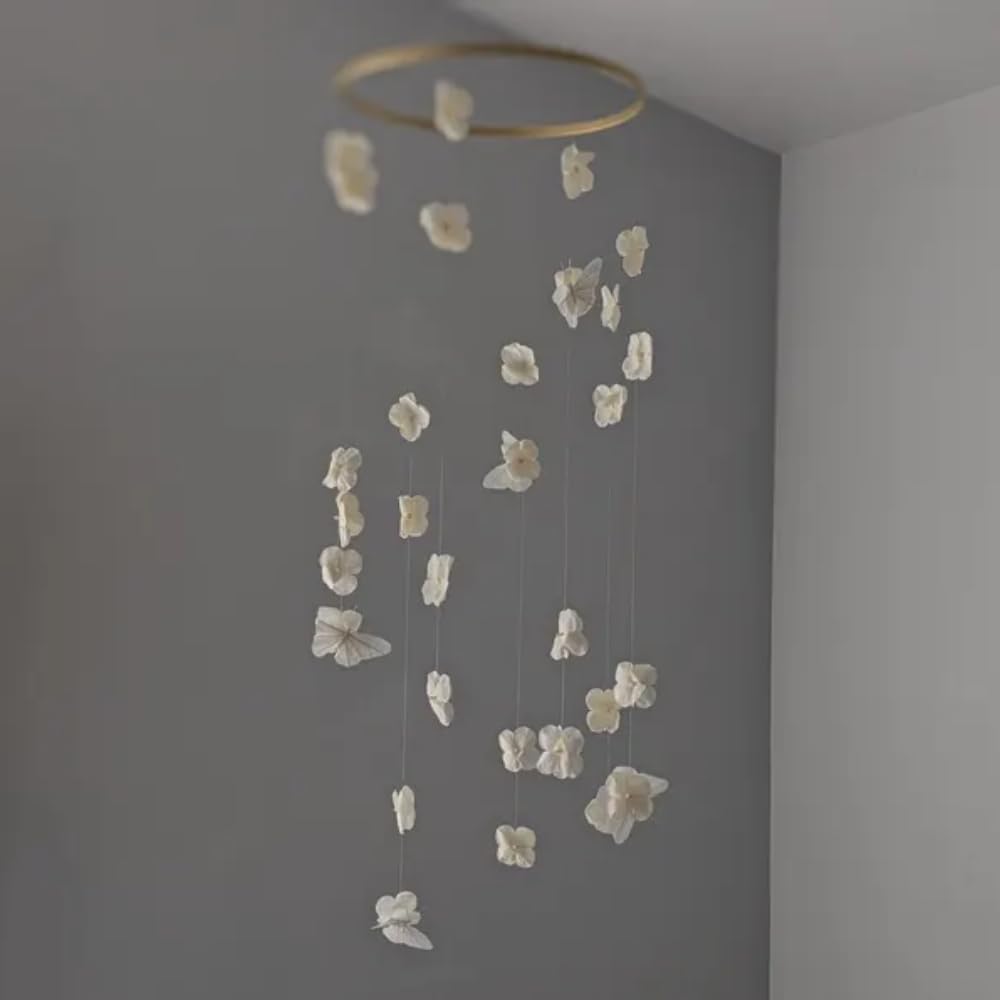 Modern Cream Floral Butterfly Mobile for Home Decor