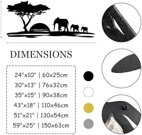 Cadeali Sunset Elephant Metal Wall Art Black 30x13
