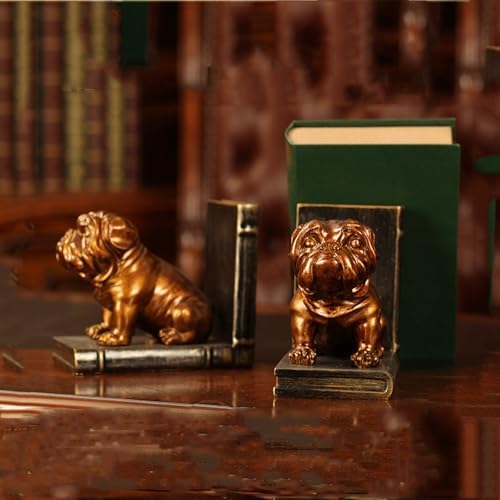 Dwysswyd Bulldog Bookends - Vintage Resin Shelf Guardians with Anti-Slip Base 1