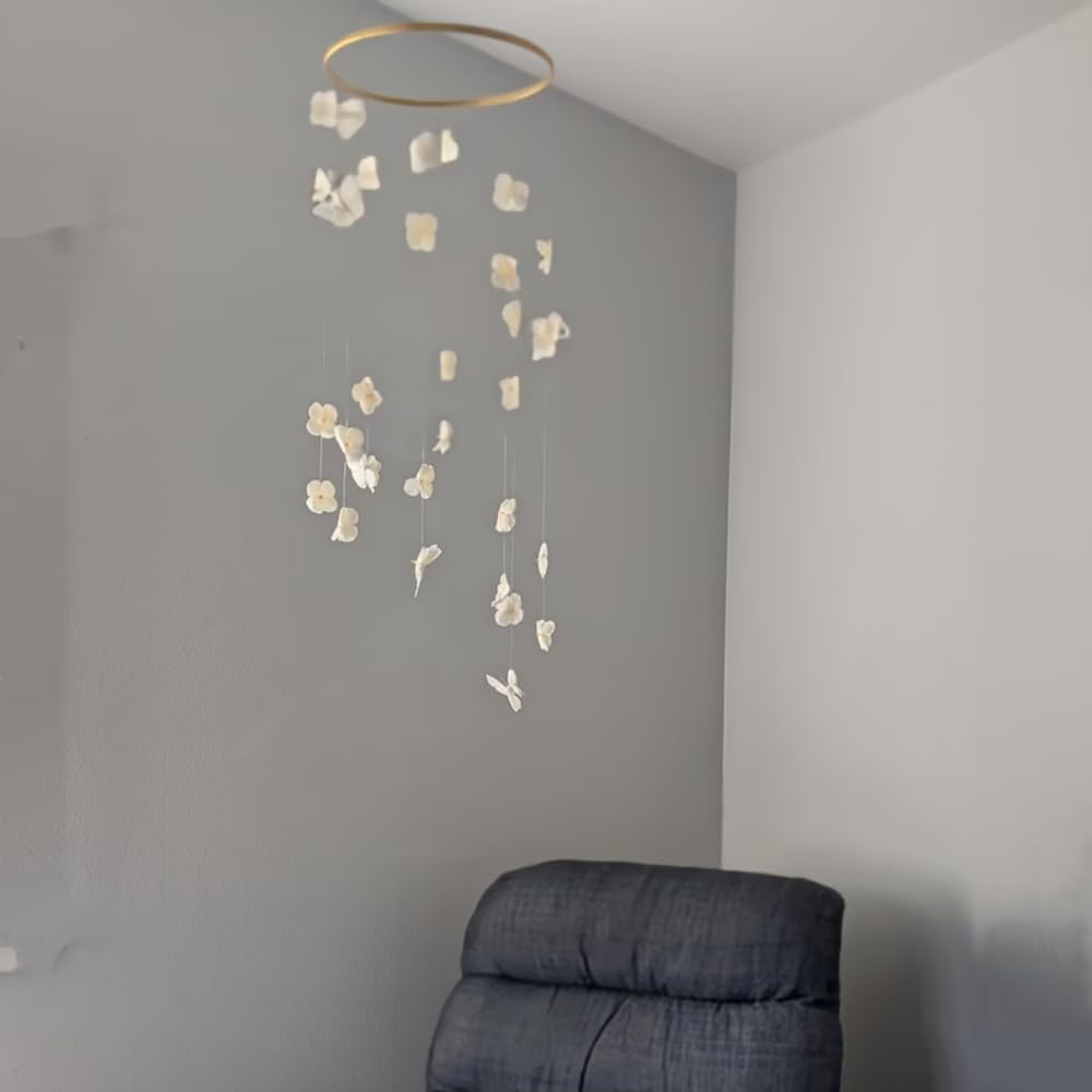 Modern Cream Floral Butterfly Mobile for Home Decor