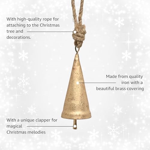 Christmas Bells Set of 6 Rustic Cow Bells with Jute Rope