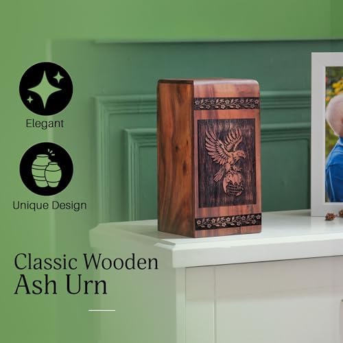 Eagle Wooden Urn for Adult Male - 10 Inch
