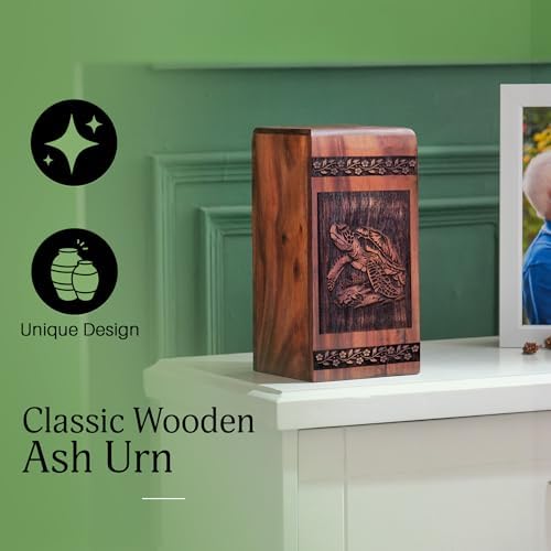 Turtle Wooden Cremation Urn for Human Ashes - 10 Inch Large