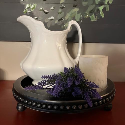 Wooden Tray for Home Decor Black Round Beaded
