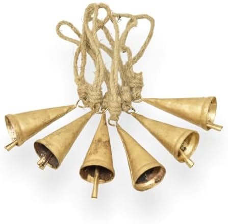 Christmas Bells Set of 6 Rustic Cow Bells with Jute Rope