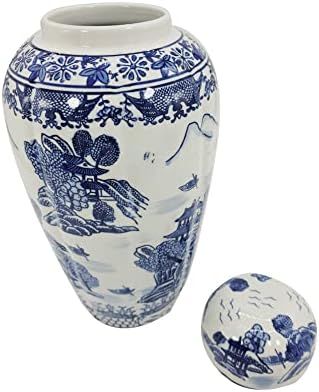Galt International 16 Inch Blue and White Ceramic Ginger Jar