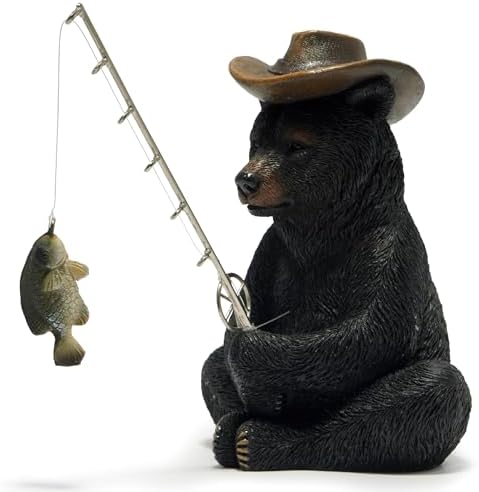 Hodao Black Bear Fishing Statue Home Decor
