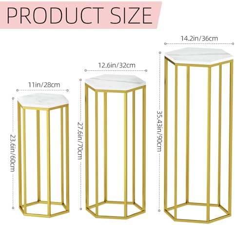 Urban Deco 3PCS Gold Metal Hexagon Pedestal Stand