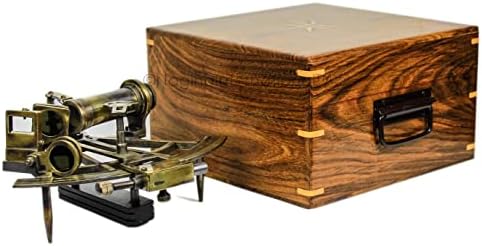 Nagina International 7 Inch Brass Sextant with Rosewood Case Nautical Decor Educational Gift