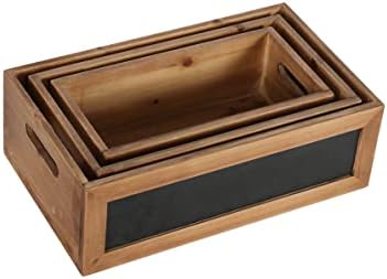 Set of 3 Rustic Wood Storage Crates with Chalkboard Handles