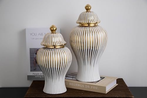 White Ceramic Ginger Jar with Lid Storage Jar