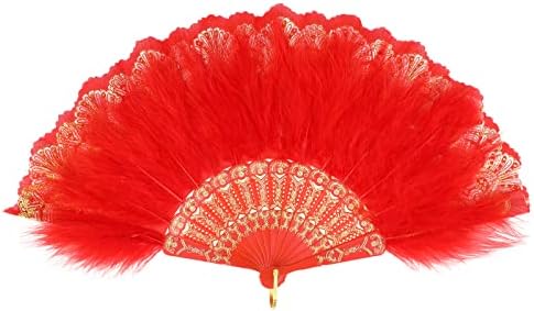 Marabou Feather Fan with Hollow Carved Design