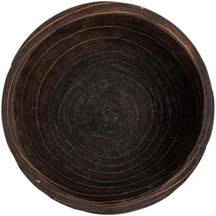 Creative Co-Op Round Paulownia Wood Pedestal Bowl Marbled Brown