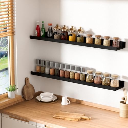 Upsimples Floating Shelves Set of 6 Black Wall Mounted Wood Shelves for Decor