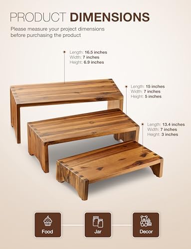 Tidita Acacia Wood Risers Display Stand Set of 3