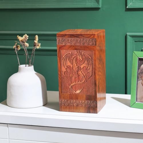 Dragon Wood Urn for Human Ashes - 1125 Inch Cremation Urn