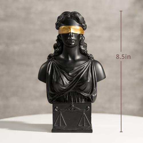 Lady Justice Bust Statue 85 Inch Black with Gold Law Office Decor