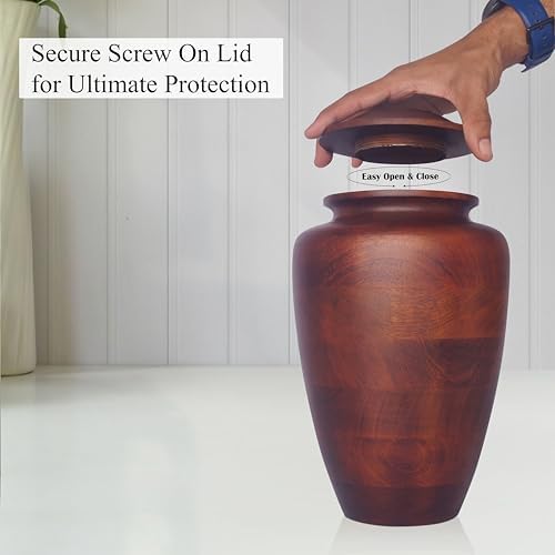 ZIYA Large Wooden Cremation Urn for Human Ashes - Rosewood Burial Urn with Velvet Bag
