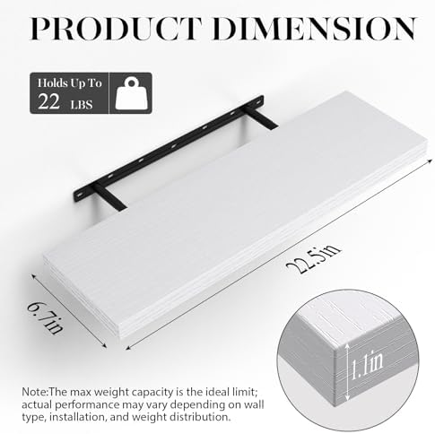 BAYKA Floating Shelves Set of 2 Rustic White Wood Wall Shelves for Home Use