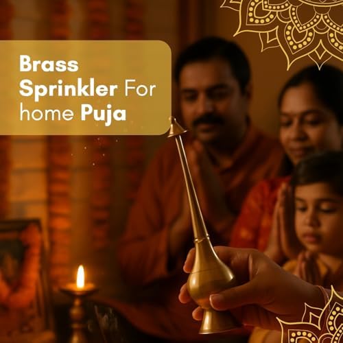 Vedic Charya Brass Sprinkler Bottle - 11 Inch Pooja Use