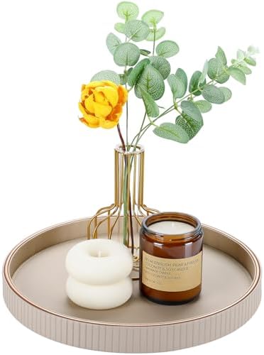 GORESE Round Decorative Tray 12 PU Leather Serving Tray for Coffee Table and Home Decor