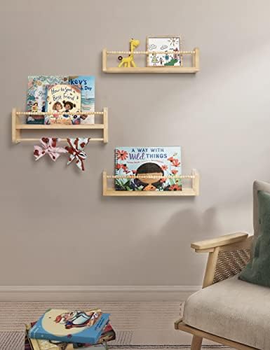 Maxpeuvon Set of 3 Floating Wall Bookshelves Natural Wood